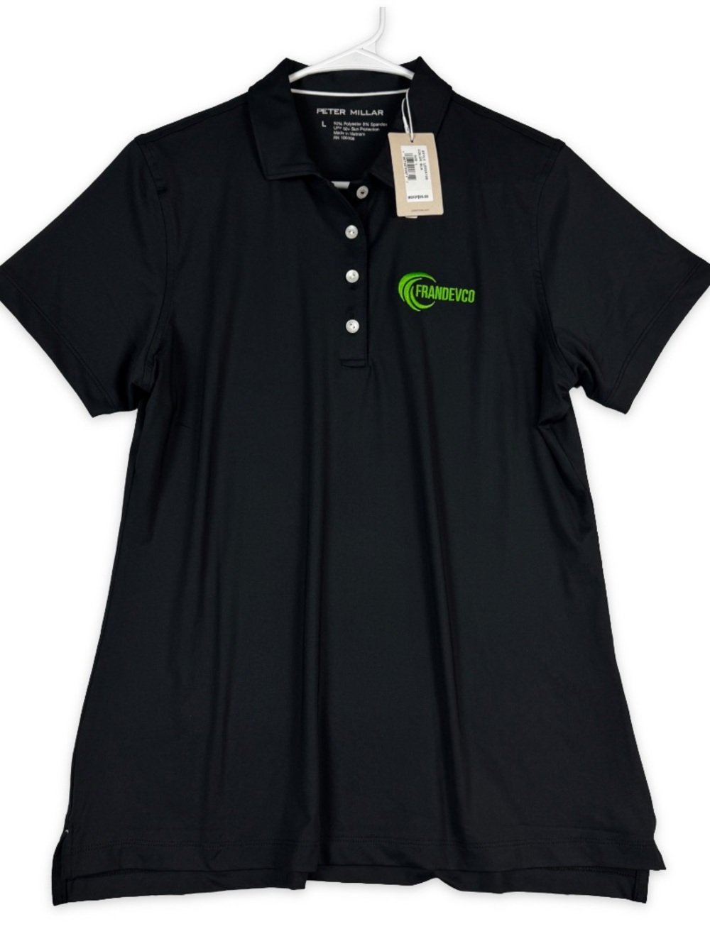 Peter Millar Performance Polo Shirt Womens L Large Black Frandevco Embroidered